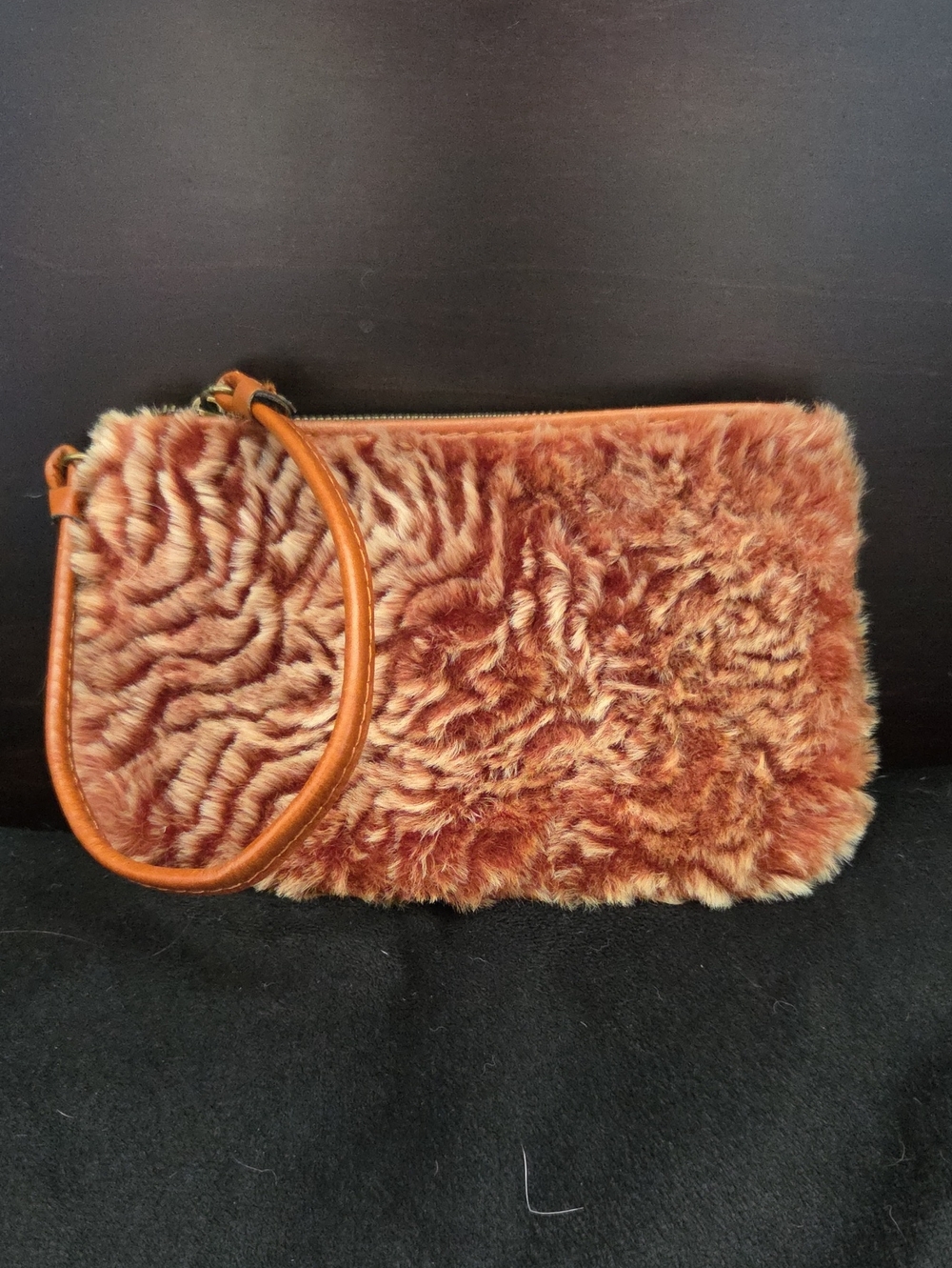 Patricia Nash Piedmont Sherpa Full Grain Leather Wristlet In Cognac